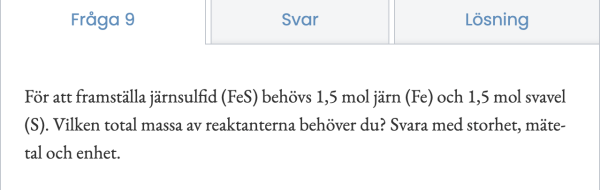 10 uppgifter på massa, molmassa och substansmängd