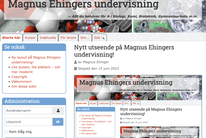 Nytt utseende på Magnus Ehingers undervisning!