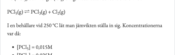 5 uppgifter på att beräkna jämviktskonstanten