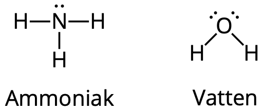 Strukturformler för ammoniak och vatten.